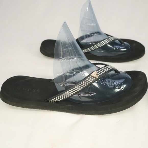 Guess Black And Rhinestone Flip Flop Sandal Size 10 - Picture 2 of 11